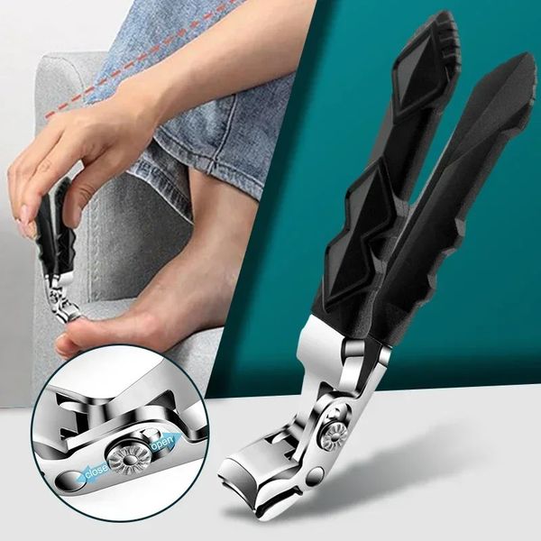 Professional Stainless Steel Toenail Clippers for Seniors Wide Jaw Angled Head Concave Blade 260526