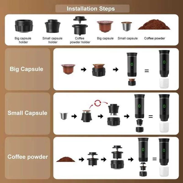 Wireless Electric Portable Espresso Coffee Machine for Car Home Camping Coffee Maker 3-in-1 Capsule Powder Travel Coffee Maker L260526IPP5