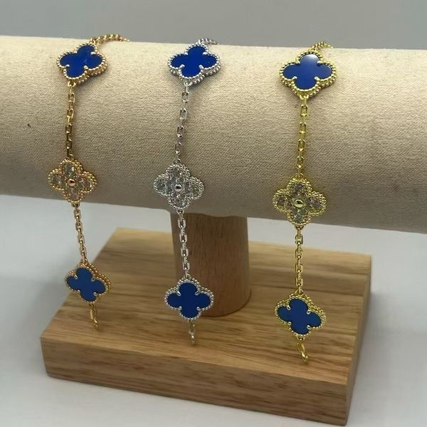 vanness cleeef Designer Bracelet Bracelet V four-leaf clover peacock green blue agate laser-cut snowflake diamond five-flower bracelet with thick plating