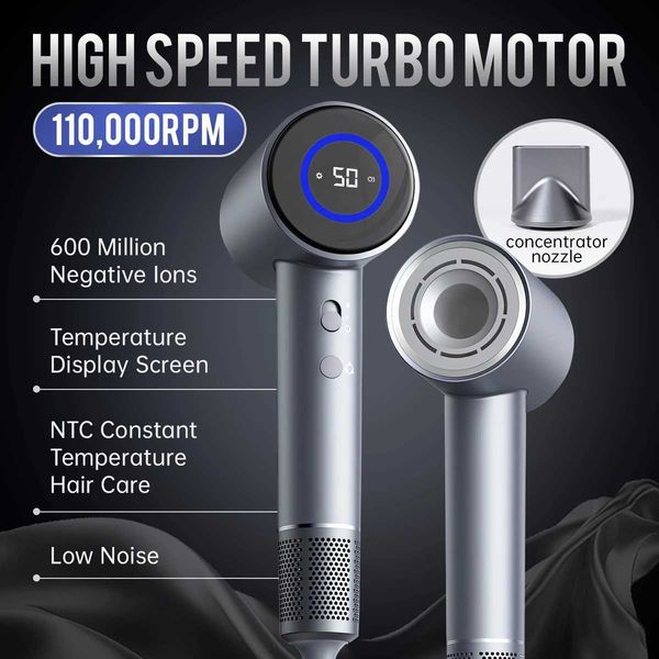 TQ-D3 Smart High Speed Negative Ion Hair Dryer Professional Quick Dry Hair Care Temperature Display Low Noise Anion Purple Gray L260526