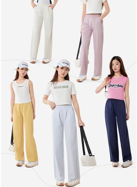 Girls' Wide-Leg Breathable Casual Pants