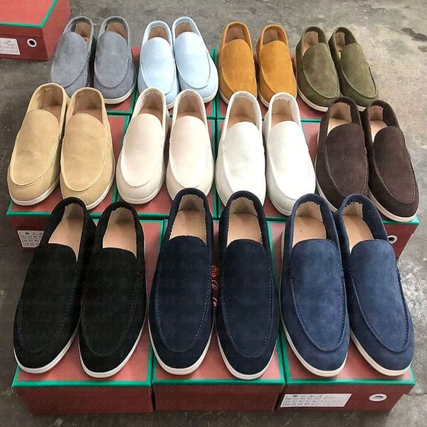 Loropinaly Loafers Men's Designer Loronpianaly Men Summer Flat Sandals Ladies' Leisure Semi Trailer Moccasin Slip Suede Leather Shoe Low Top Shoes Apricot Shoe 167