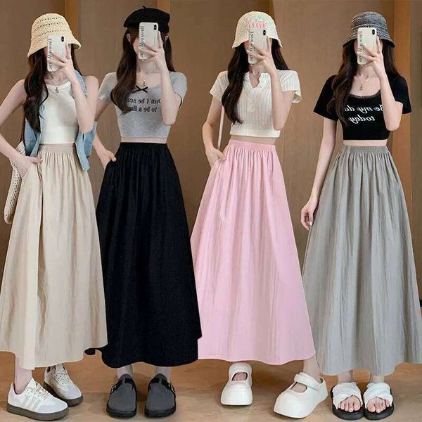 Women's A Line Pleated Long Skirt High Waist Slim Fit Summer New Flowy Midi For Petite Casual Black