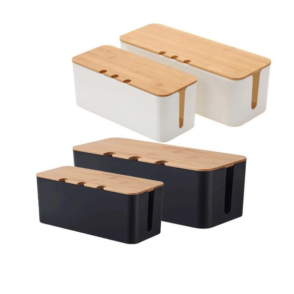 Large Cable Management Box Wooden Style Cord Organizer and Cover for TV Wires Computer USB Hub and Under Desk Power Strip J260527