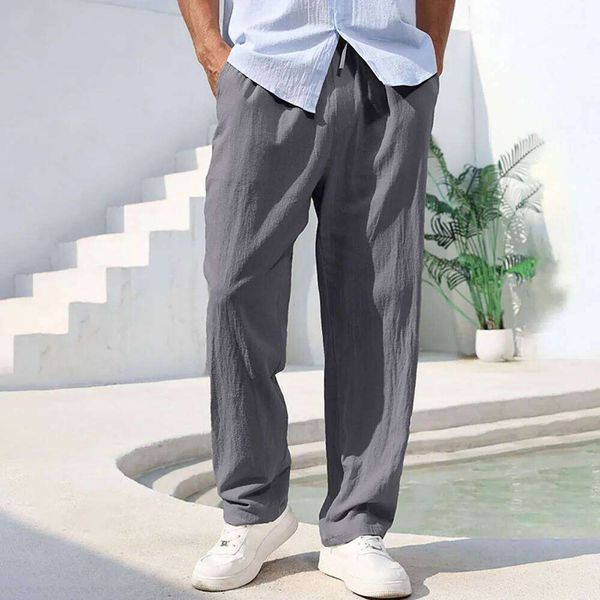 Cotton Linen Pants for Men Straight Leg Lightweight Breathable Beach Style Trousers Solid Colour Casual Cozy Male Sweatpants