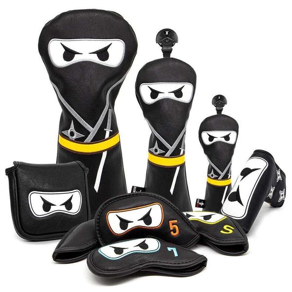 Club headcover Set Aliennana Black Ninja Driver Head Cover Fairway Golf Headcvoer Hybird Blade putter Mallet Putter Covers 26L0528