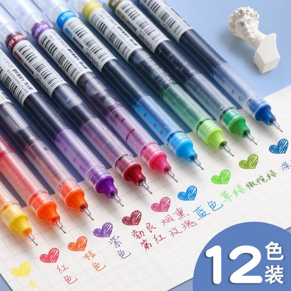 Colorful Gel Students, Specialized For Note-Taking, Direct Liquid Rollerball Journal Pens, Black Quick-Drying Pens