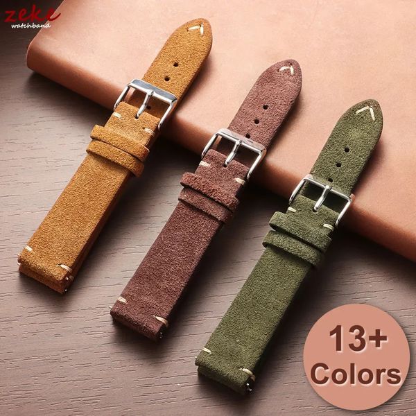 Wristband Soft Suede Leather Straps 14/16/18/20/22mm Vintage Red Watchband Quick Release Calfskin Bracelet Men Women Accessories 260527
