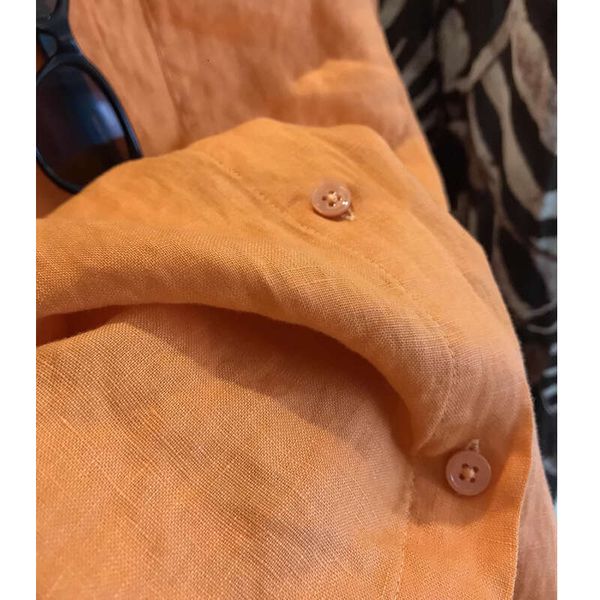 Original Item, Natural Linen!! Limited Stock~ Loose-Fitting, Flattering, Collared, Double-Pocket, Long-Sleeved Women's Shirt MAKOUFEI
