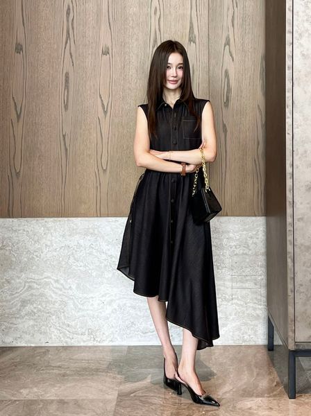 LY Asymmetric Denim Maxi Dress Women
