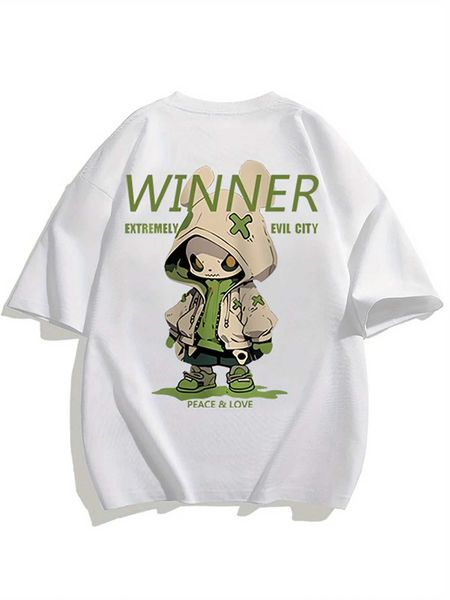 For Summer Wear Cool Cartoon Winner Print Casual Tops 100 Cotton Men's T-shirt Breathable Youthful Everyday Streetwear Shirts