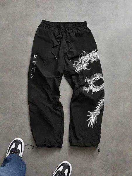 Mens Spring Summer Dragon Print Baggy Nylon Pants — compare prices at CompareOffers