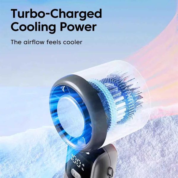 Handheld LED Digital High-speed Fan Portable Folding 100 Gears Stepless Wind Speed Adjustment Electric Fan Type-C Ports Charging C260528