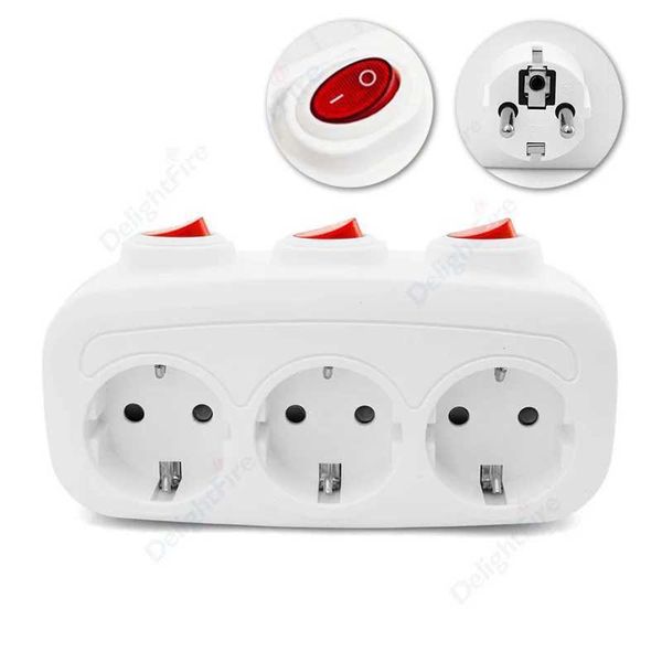 EU Plug Extension Sockets With ON/OFF Switch 1 To 3 Way Universal Germany France Standard Wall Socket Power Converter AC Outlet Z260528
