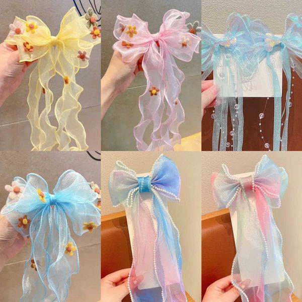 1PC Rainbow Hair Clip Chiffon Bow Ribbon Girls Hairpins Cute Colorful Bows Flowers Children Hair Clips Fashion Hair Accessories M260522 Y260528