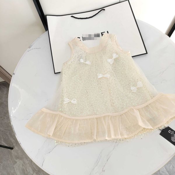 Girls Dress Summer Dress 2025 Korean Style Childrens Clothing Tank Top Dress Sequin Princess Dress Bow Mesh Childrens Dress L260529F2U4