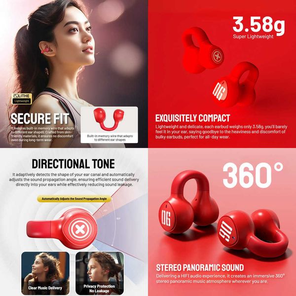 Zombiescat S4 Ear Clip Bluetooth Headphones Transparent Clip On Ear OWS Earphones True Wireless Earbuds for Sports/Daily Use X260529