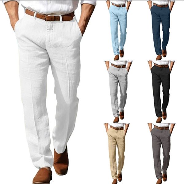 Men's Formal Linen Summer Pants Straight Tube Solid Colour Comfortable Breathable Business Fashion Basic Style Trousers