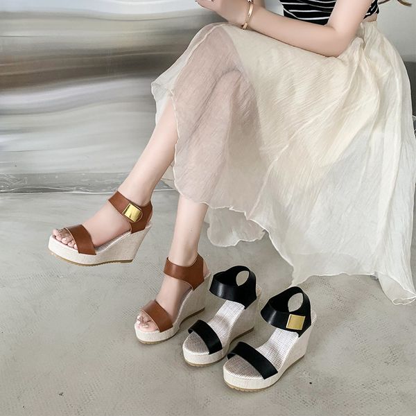 Women's Metal Buckle Espadrille Wedge Sandals Open-Toe Ankle Strap Platform Heels Casual Summer Beach Wedges