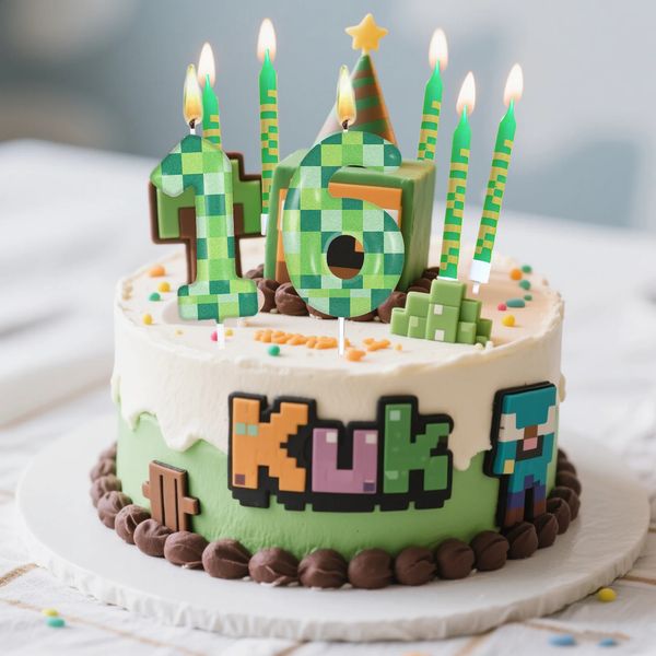 7pcs Green my world Candle Birthday Party Pixel Theme Birthday Party Video Game Party Decoration 0-9 Cake Top Digital Candles 260530