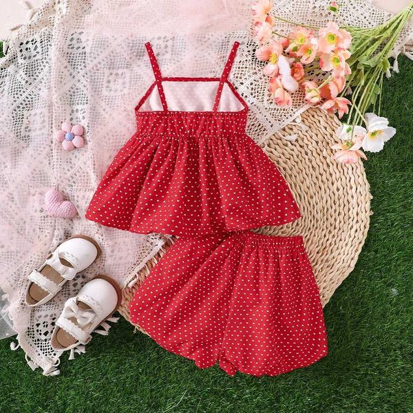 Girls Spring/Summer New Love Printed Ruffle TopDouble breasted Shorts Two Piece Casual Set M260529