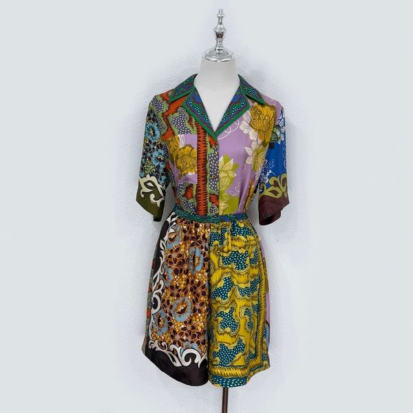 Australian silk two-piece set Ani retro color blocked — compare prices at CompareOffers