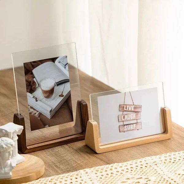 Nordic Acrylic Picture Frame Wooden Kpop Idol Po Display Wedding Party Picture Holder Desktop Office Po Decor 260528