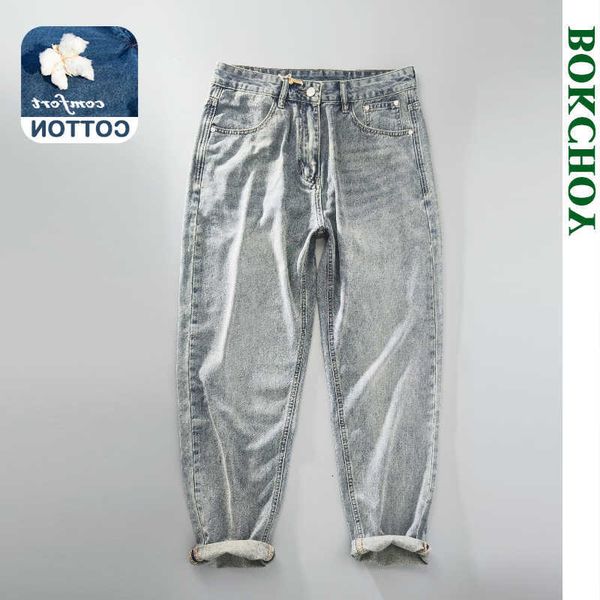 Summer Spring New Cotton Vintage Casual Jeans for Men Clothing Washed Soft Loose Straight Man Pants Baggy Jeans KK1056