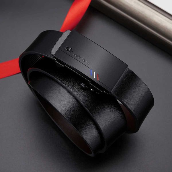 BISON DENIM Men Automatic Male Belts Cummerbunds Cowskin Leather Belt Men Black Belts Genuine Leather Belts Luxury Brand M260530