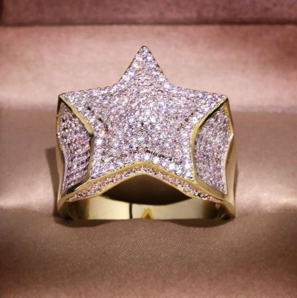 Men's Iced Out Gold Rings Five-pointed Star Stones Rings Hip Hop Ring Jewellery
