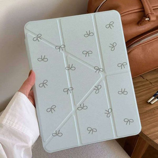 Korean Ins Blue Bow Sweet Tablet For iPad Pro 11 12.9in 13 M4 9.7 10.2 5/6th 7/8/9 10 11th MINI Air 5 6 7 Trifold Case