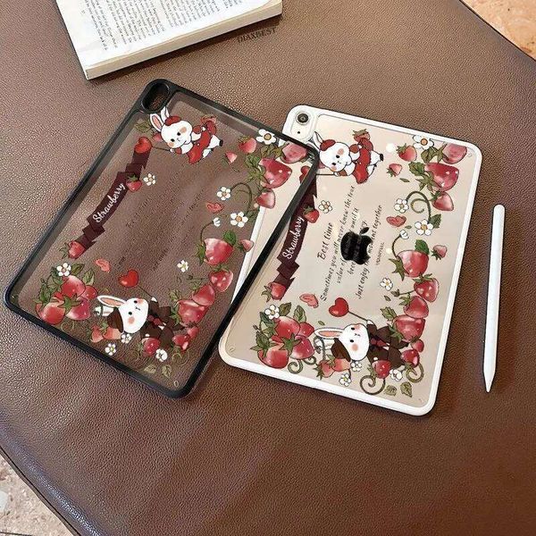 Transparent Strawberry Cute Rabbit New Tablet For iPad Pro 11 12.9in 13 M4 9.7 10.2 5/6th 7/8/9 10 11th MINI Air 5 6 7 Case