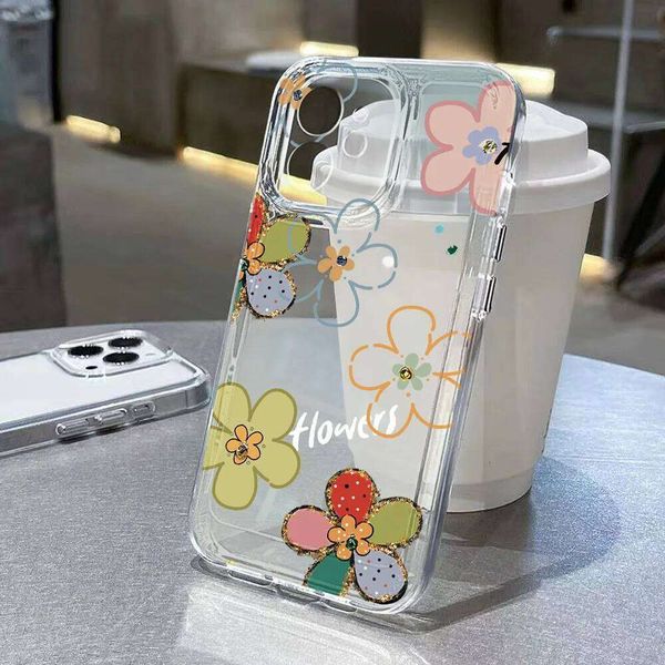 Colorful Flowers Phone Case For iPhone 13 11 16 15 14 12 17 Pro Max 7 8 Plus XS XR SE 2022 2020 Love Heart Transparent Cover