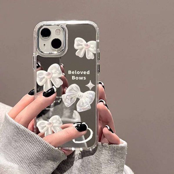 Cute Bowknot Phone Case For iPhone 16 15 14 13 12 11 17 Pro XR X XS Max Luxury Plating Make Up Mirror Shockproof Soft Cover