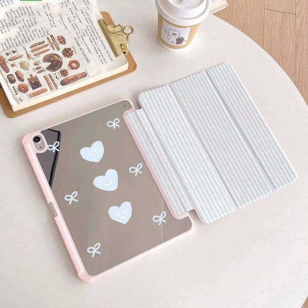 Ins Stripe Love Mirror New Tablet For iPad Pro 11 12.9in 13 M4 9.7 10.2 5/6th 7/8/9 10 11th MINI Air 5 6 7 Trifold Case