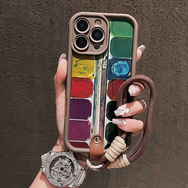 Creative Art Palette Silicone Phone Case For iPhone 16 17 15 14 13 12 11 Pro Max 16E 7 8 Plus XR XS With Lanyard Cover