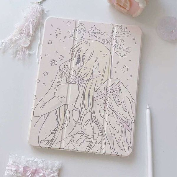 Korean Ins Angel Girl New Tablet For iPad Pro 11 12.9in 13 M4 9.7 10.2 5/6th 7/8/9 10 11th MINI Air 5 6 7 Trifold Case