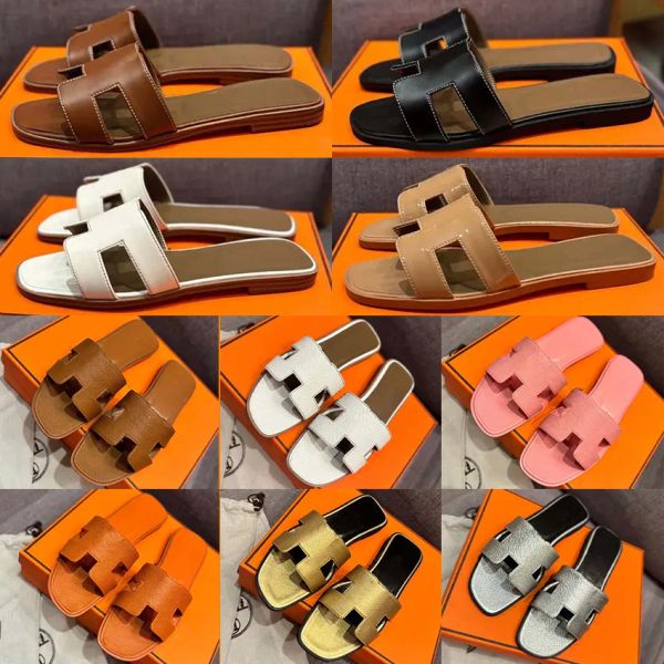 Slippers Designer Slides Oran Sandal Women Sandals Leather Flats Ladies Room Outdoor Classic S P House Design Sandals Black Brown Slides Woman Sliders 35-42