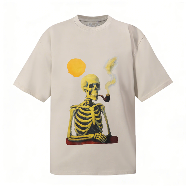 Men's T Shirts Streetwear Skelton Print Solid Colour Summer Tshirts For Men And Women Short Sleeve Cotton Baggy Top Tees Oversized