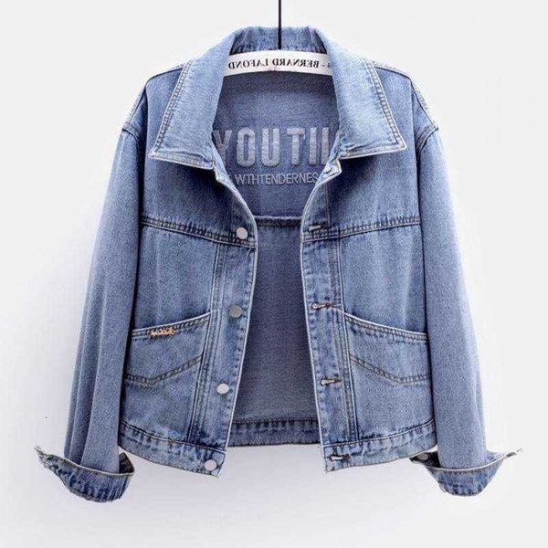 Coats Women Short Coat Denim Single Breasted Casual Embroidery Turn Down Collar Y2k Streetwear Jackets Work Slim Fit Spring M260701