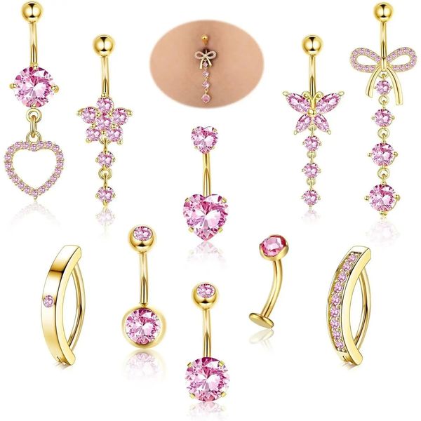 Steel CZ Heart Belly Rings