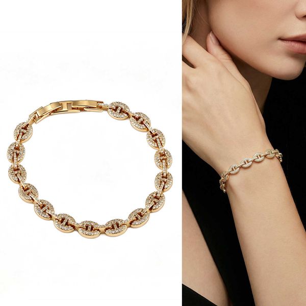 Gold Plated Pave CZ Mariner Link for Women — compare prices at CompareOffers