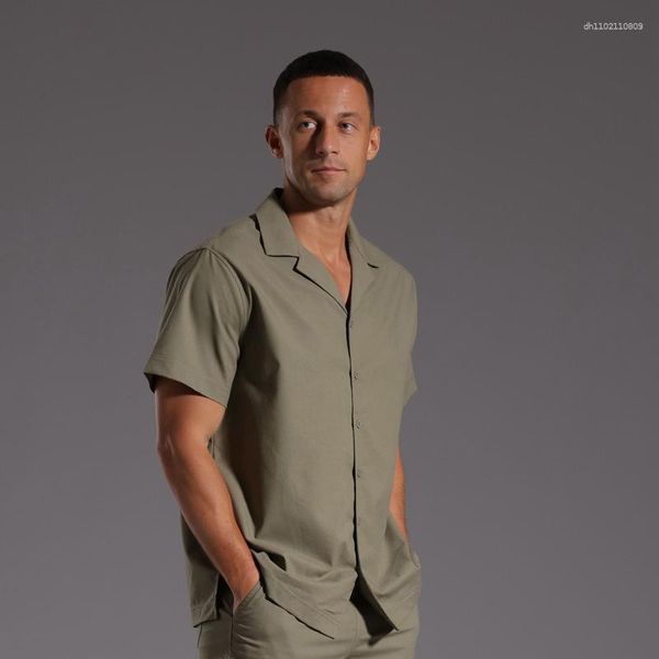 Men's Casual Shirts 2026 Style Cotton-Linen Shirt For Men Cuban Collar Linen-Cotton Blend Short-Sleeved European And American Vacation