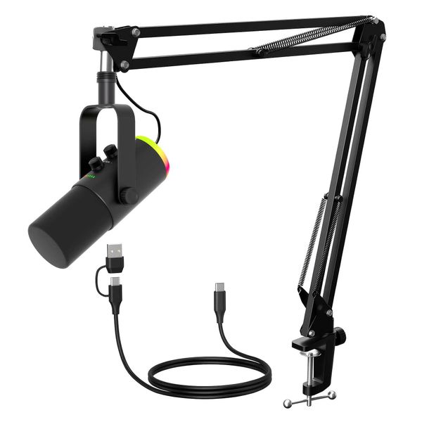 XLR/USB Gaming Microphone Kit Dynamic PC Mic for Streaming Podcasting Software Support Mute Button RGB Computer Mic Z260701