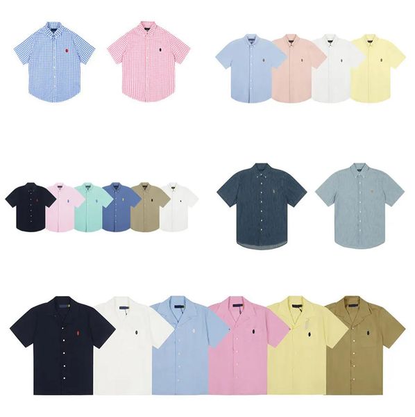 Men's Casual Shirts Classic Luxury Cotton Short Sleeve Lapel Button Down Tshirts Summer Solid Colour Tops Blouse For Men Women