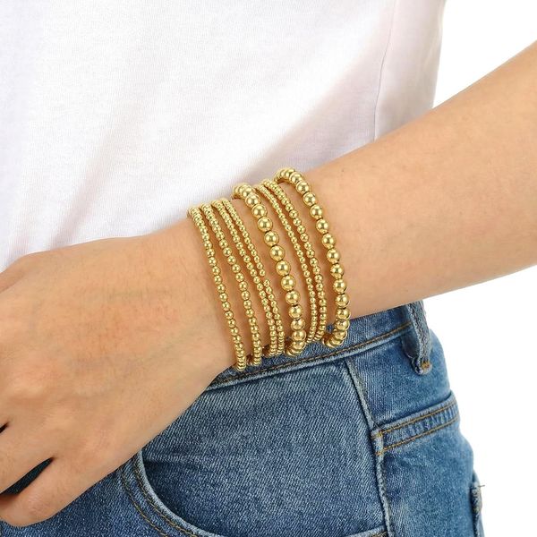 fashion minimalist niche retro elastic cord bracelet with 18K electroplated gold stainless beads and titanium steel