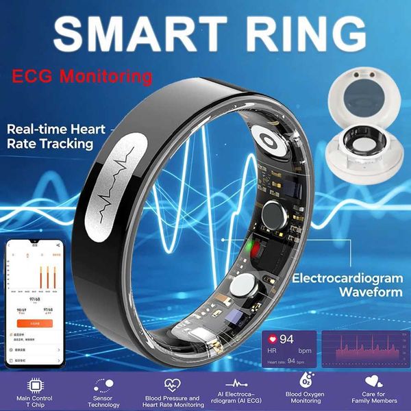 2026 New ECG Smart Ring With Charge Case Blood PressureHeart RateSleep Monitor5ATMIP68 Waterproof Multiple Sport Modes Ring T260703