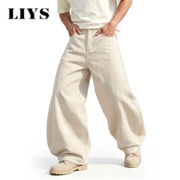 LIYS Mens American Beige Loose Wide Leg Jeans — compare prices at CompareOffers