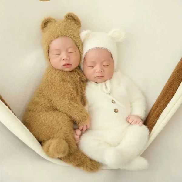 0-1 Month Baby Boy Girl Bear Bodysuits Outfit Newborn Photography Props Knitted Mink Hair Romper Photography Props L260703R2CU