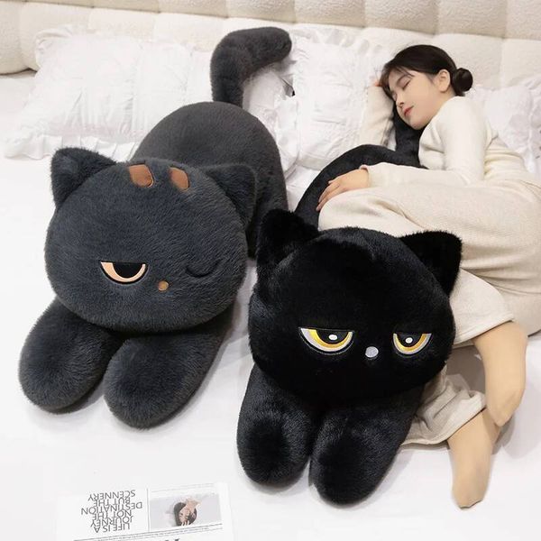 Black Plush Pillow Soft Stuffed Lying Cushion Cute Sleeping Design Lovely Birthday Gift Idea for Cat Lovers W260702